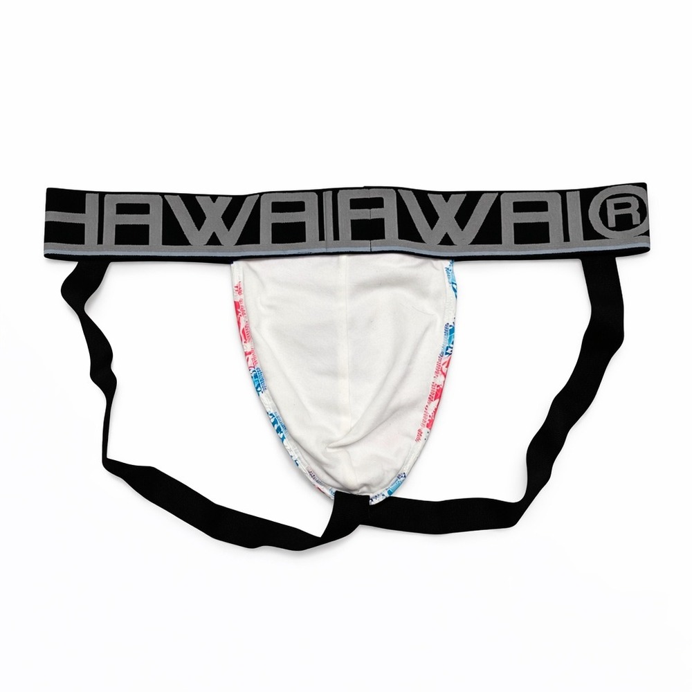 Hawai Medium (30-32) Floral Lace Jockstrap White Blue Pink Logo Waistband New - Picture 4 of 10